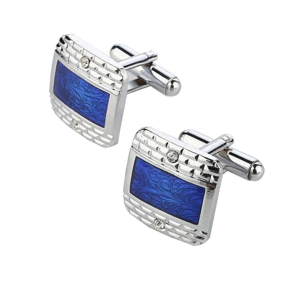 Fossil Montana Blue Cuff links Silver Rhodium Platting Classic